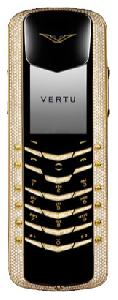 Mobilais telefons Vertu Signature M Design Yellow Gold Pave Diamonds with baguette keys foto